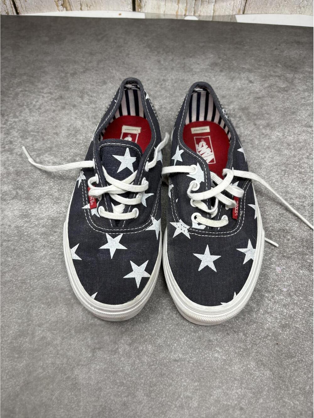 Vans Authentic Kids Size 2.5 Navy Star Print Americana Patriotic Sneakers